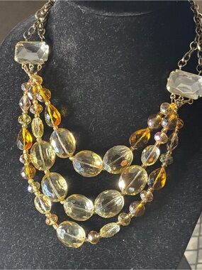 Gold-Tone Yellow Multi-Strand Crystal Necklace by